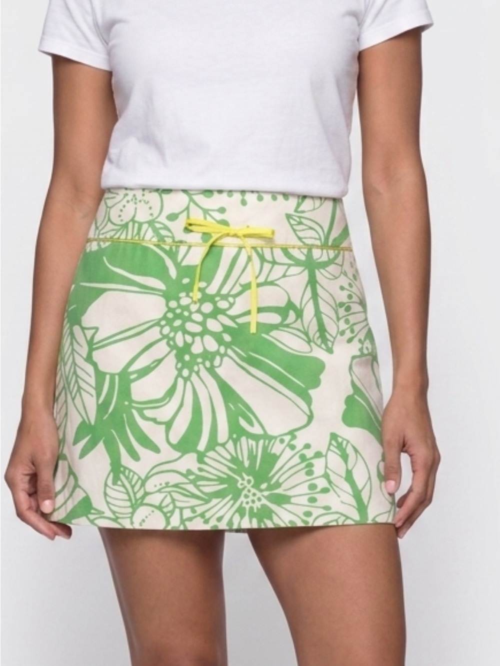 J. Crew Green Floral Mini Skirt with Yellow Tie
